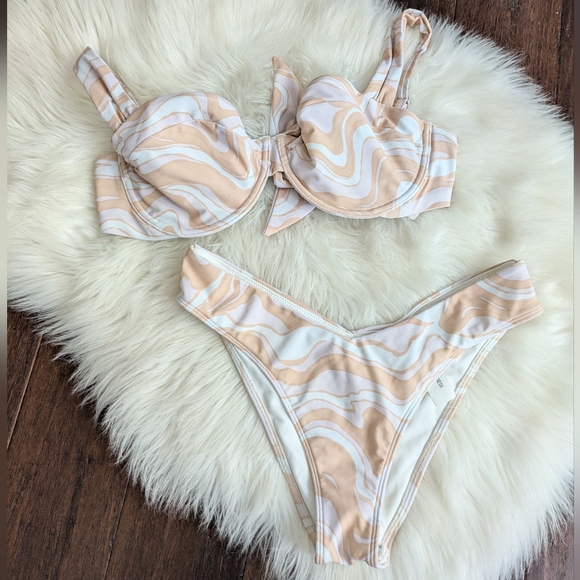 Abercrombie & Fitch Other - Abercrombie & Fitch Curve Love Orange Cream Stripe Two Piece Bikini M Medium